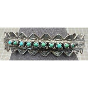 Vintage R Franatsao Sterling Silver Turquoise Cuff Bracelet Signed Southwestern